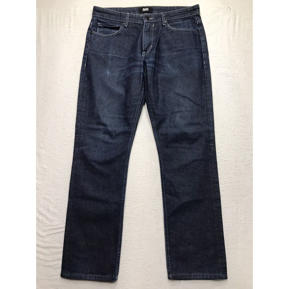 PAIGE Federal Jean Men 32x30 Slim Straight Dark Whisker Wash USA Made Denim